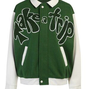 HOUSE OF SUNNY TAKE A TRIP GREEN VARSITY BOMBER JACKET